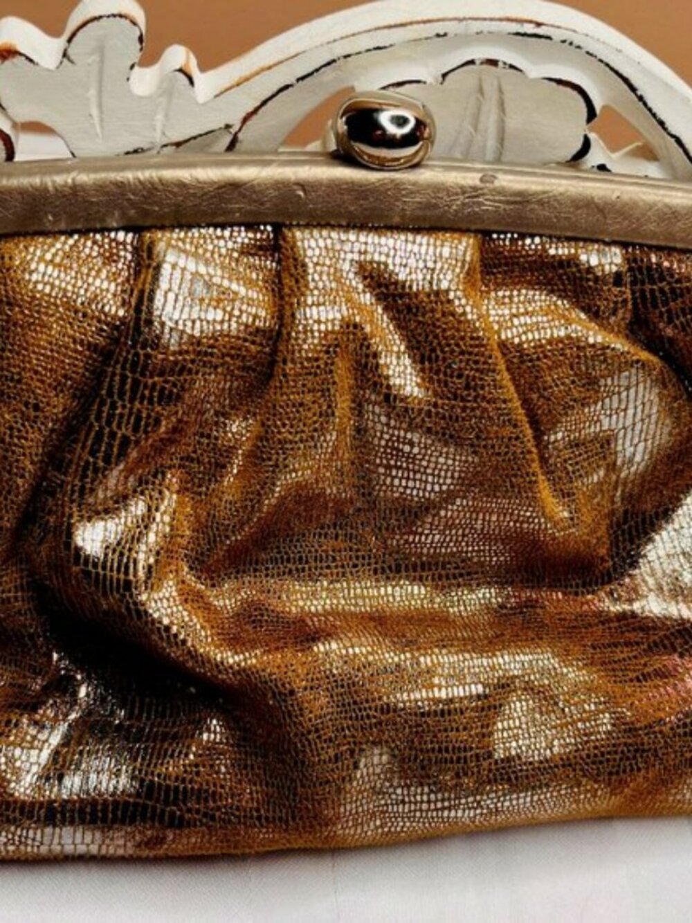 Luxury Vintage Bronze Metallic Clutch Bag – Statement Evening Piece